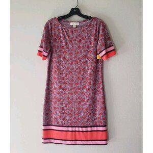 Michael Kors Sheath Dress Short Sleeve Coral Pink Floral - Size Medium